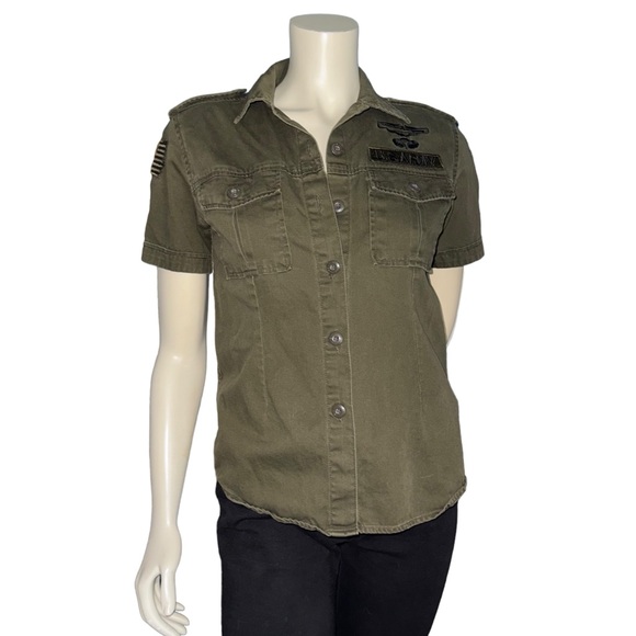 Free Base Vintage Green Olive Short Sleeve US ARMY Blouse Size L - Picture 1 of 16